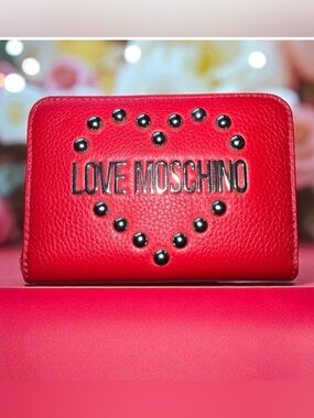Love Moschino Red Heart Studded Wallet NWT